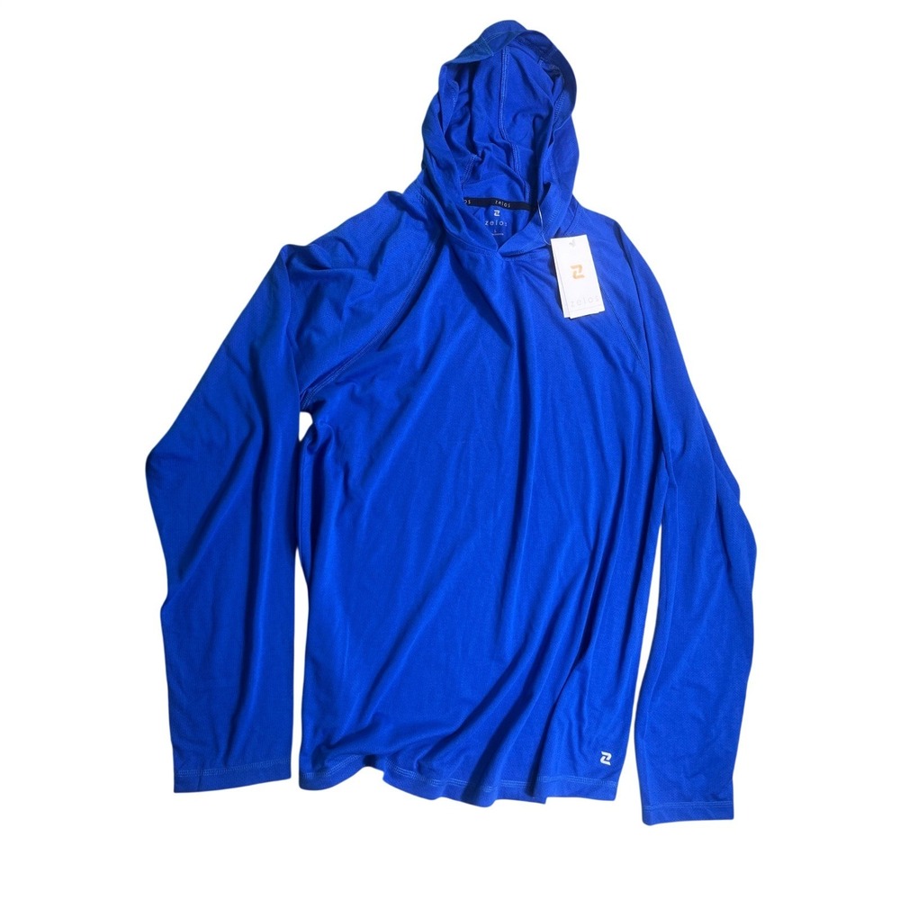 Zelos Mens Large Blue Hooded Performance Shirt Long Sleeve Athletic NWT